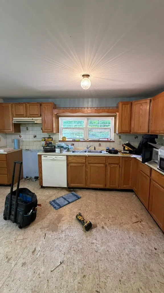 Kitchen with the original wood cabinets